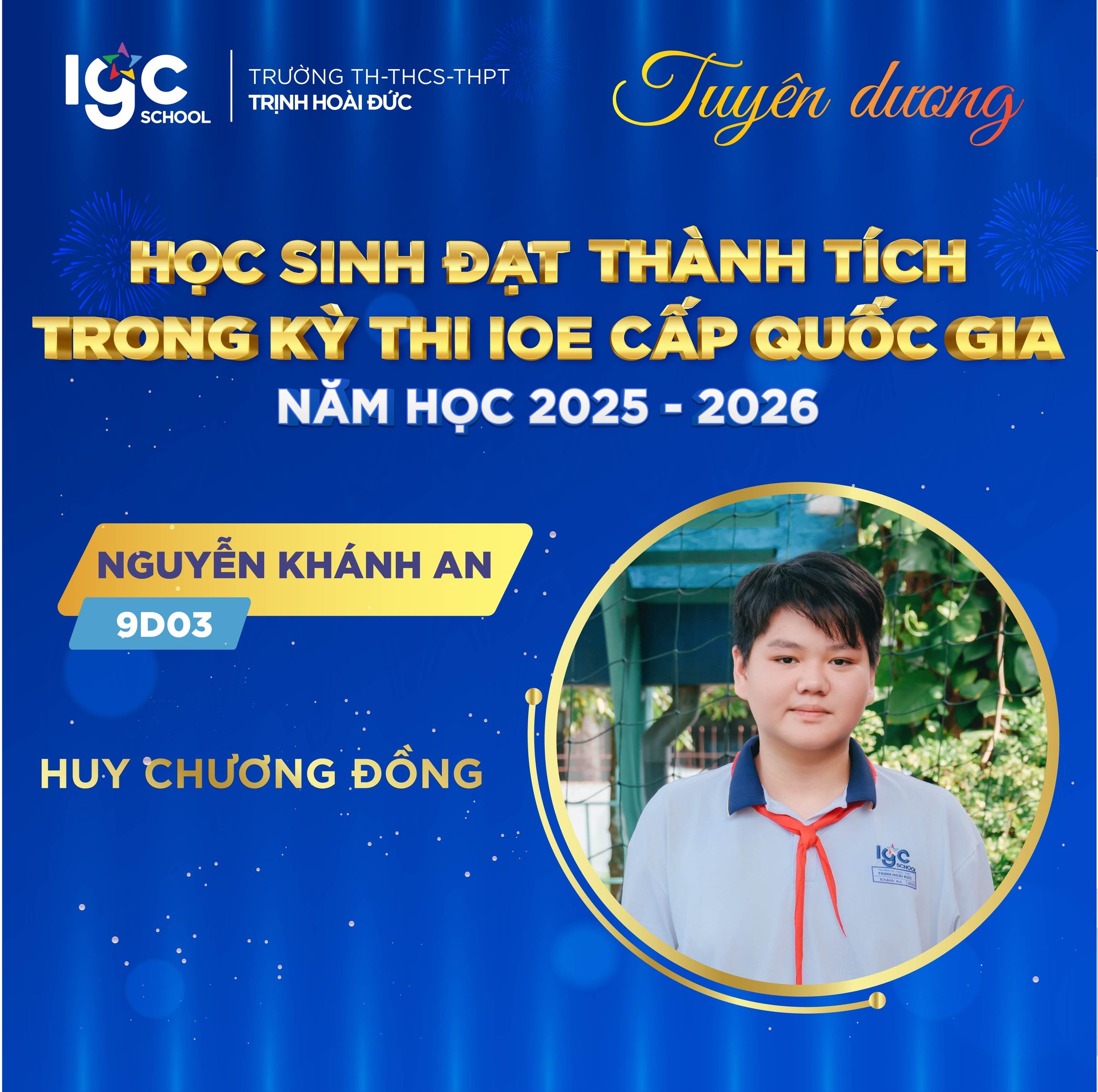 VINH DANH HỌC SINH TRỊNH HOÀI ĐỨC ĐẠT HUY CHƯƠNG TẠI KỲ THI IOE CẤP QUỐC GIA