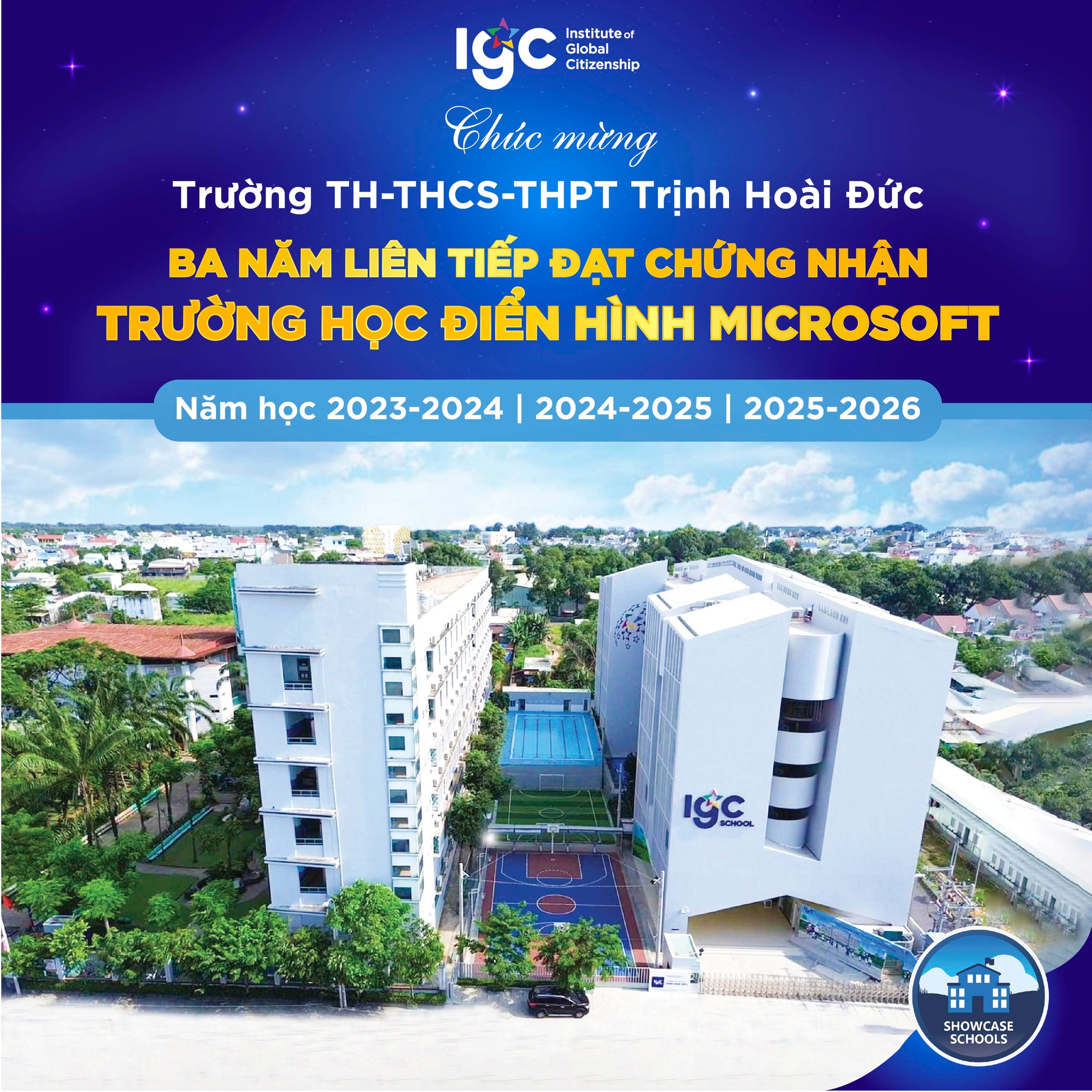 Banner công nhận Trường Trịnh Hoài Đức là Trường học Điển hình Microsoft 2025-2026